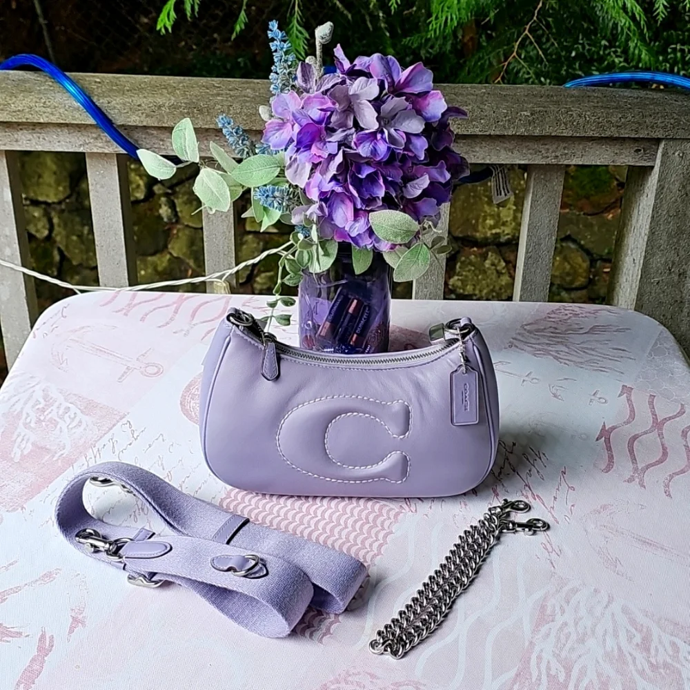 Nwt CoachTeri Lavender Shoulder Bag Smooth Leather with Signature Quilting - Picture 4 of 16